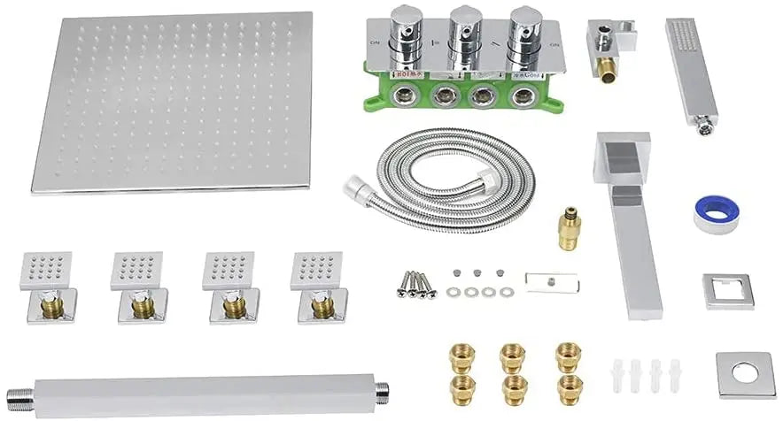 Solid Brass Square Rainfall Bathroom Shower System Ceiling Mounted Rain Shower Faucet Set