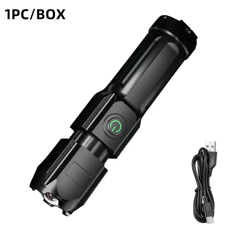 Powerful LED Flashlight Rechargeable USB Built-in Lithium Battery Waterproof Zoom Fishing Hunting Camping Tactical Flashlight