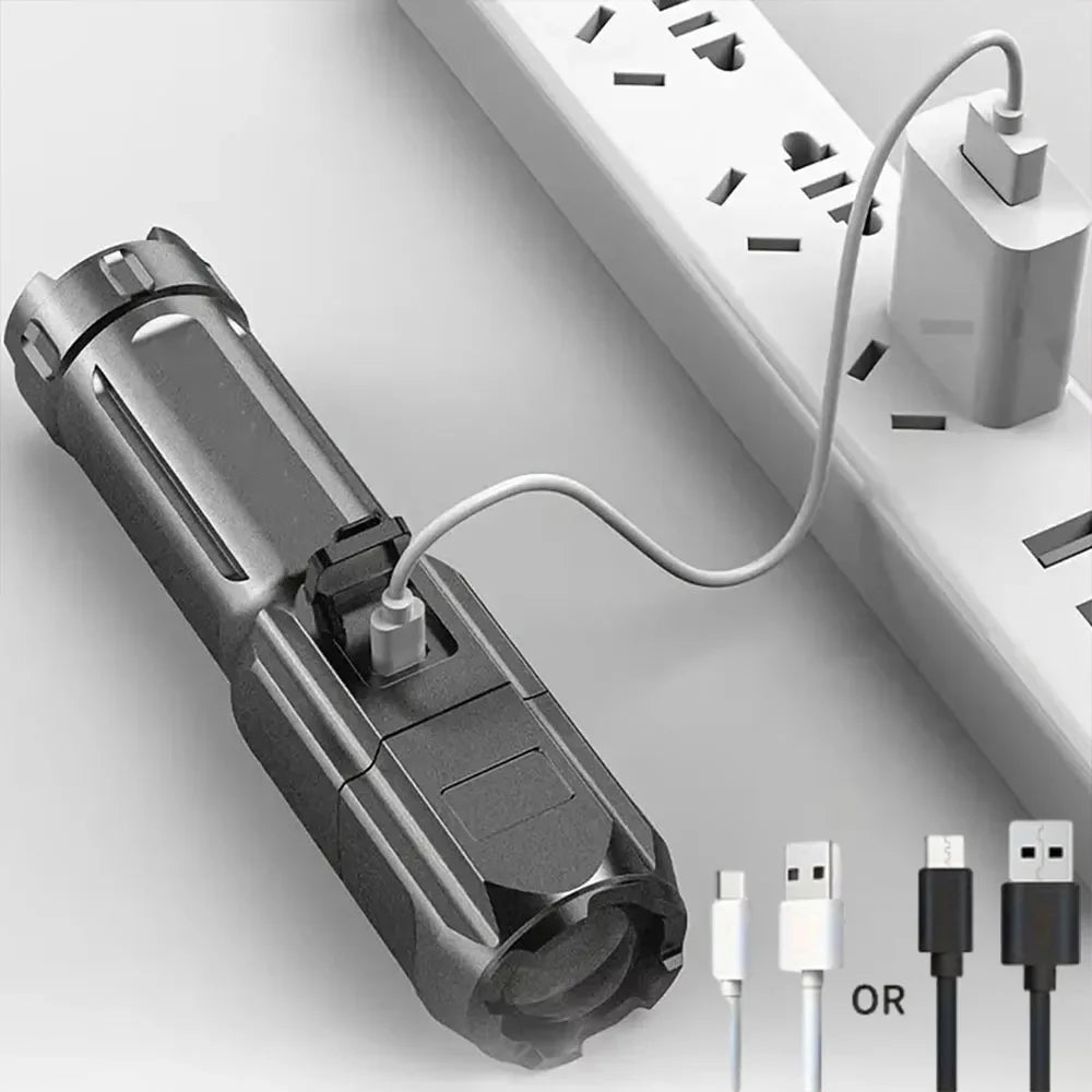 Powerful LED Flashlight Rechargeable USB Built-in Lithium Battery Waterproof Zoom Fishing Hunting Camping Tactical Flashlight