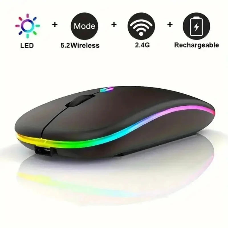 Rechargeable Bluetooth Wireless Mouse with 2.4GHz USB RGB 1600DPI Mouse for Computer Laptop Tablet PC Macbook Gaming Mouse Gamer