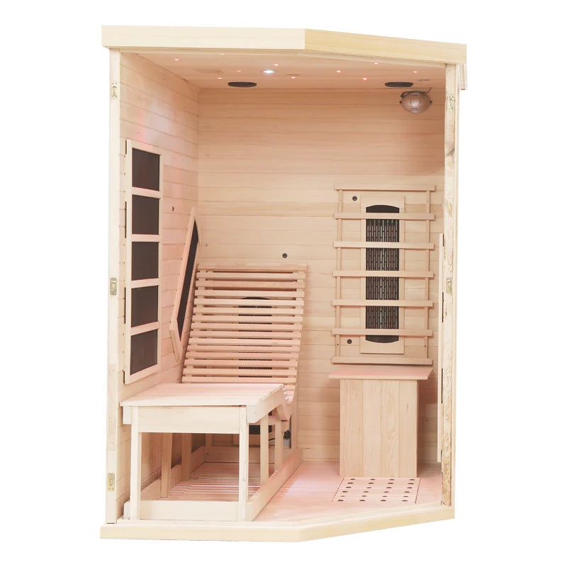 Infrared Portable Sauna with Lounger Hemlock Wood Infrared Sauna for 1 Person Size