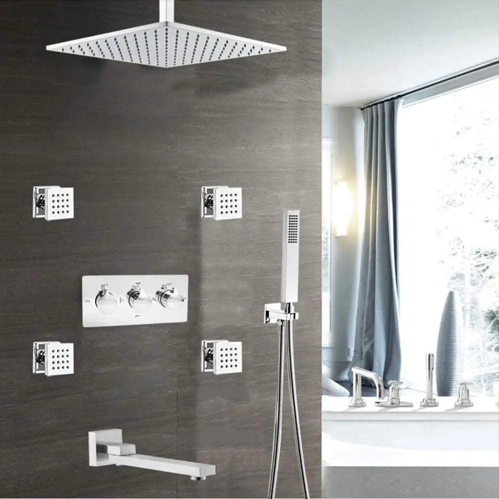 Solid Brass Square Rainfall  Bathroom Shower System Ceiling Mounted Rain Shower Faucet Set