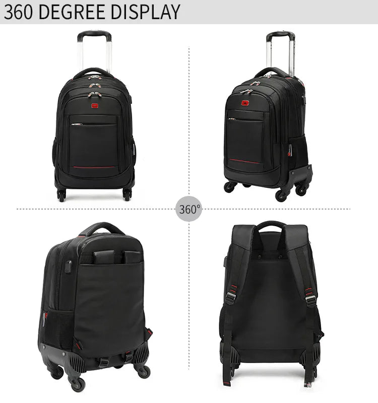 Classic Design Waterproof Men's Business Trolley Backpack With 4 Wheels Large Capacity Carry-on Backpack Suitcase for Wholesale