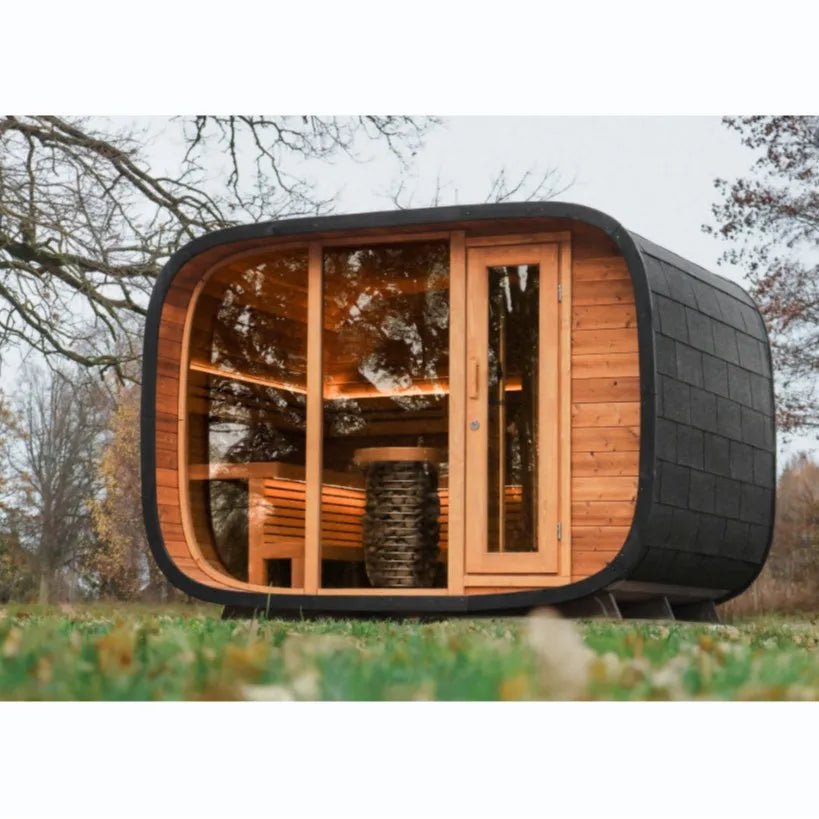 Smart sauna and sitting area Chalet Prefabricated cedar barrel sauna