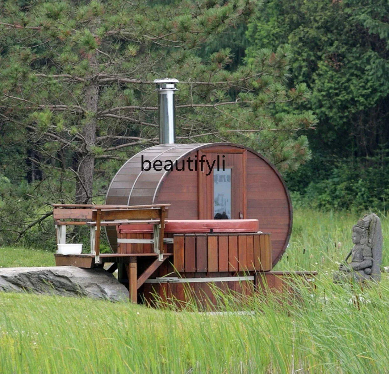 Outdoor sauna room Household outdoor log barrel steam room Customized wet steam