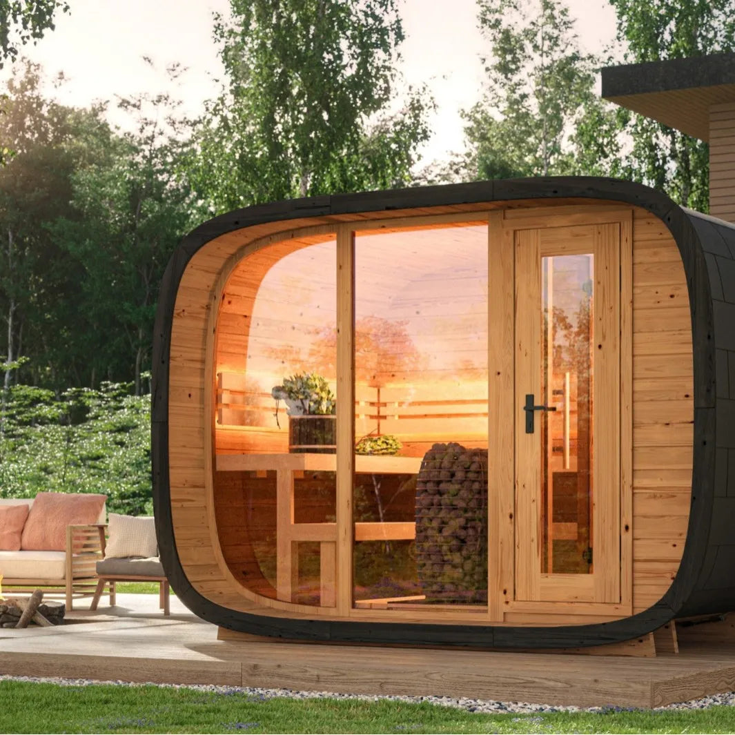 Smart sauna and sitting area Chalet Prefabricated cedar barrel sauna