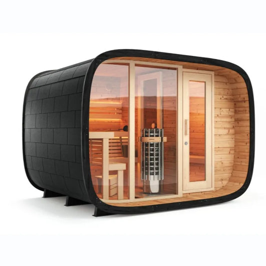 Smart sauna and sitting area Chalet Prefabricated cedar barrel sauna