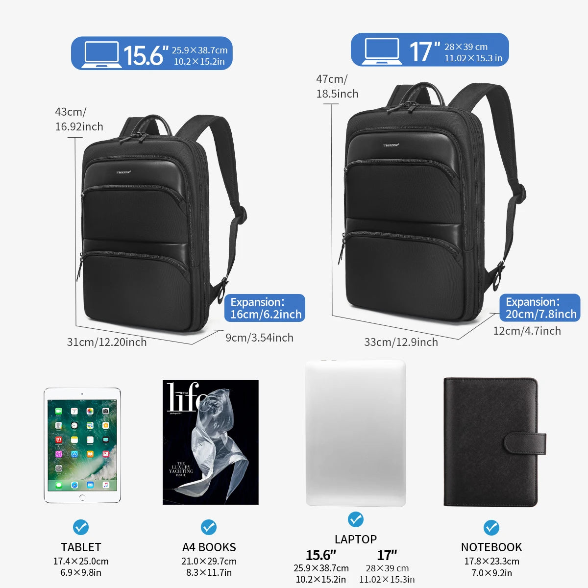 Tigernu Expandable Backpack Men Thin Bags For Men Travel Backpack Waterproof Male 15.6inch Laptop Backpack Bag Mochilas Knapsack