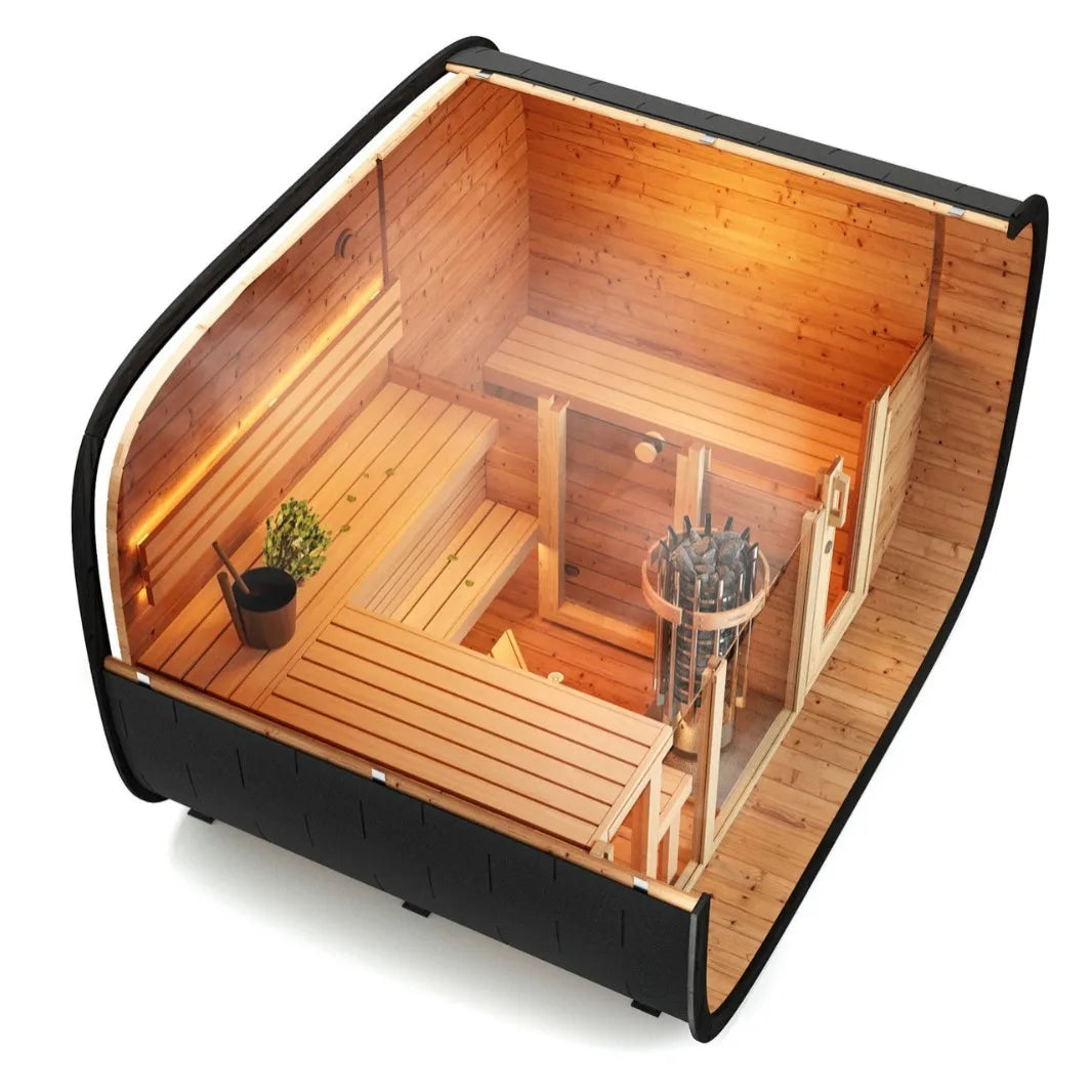 Smart sauna and sitting area Chalet Prefabricated cedar barrel sauna